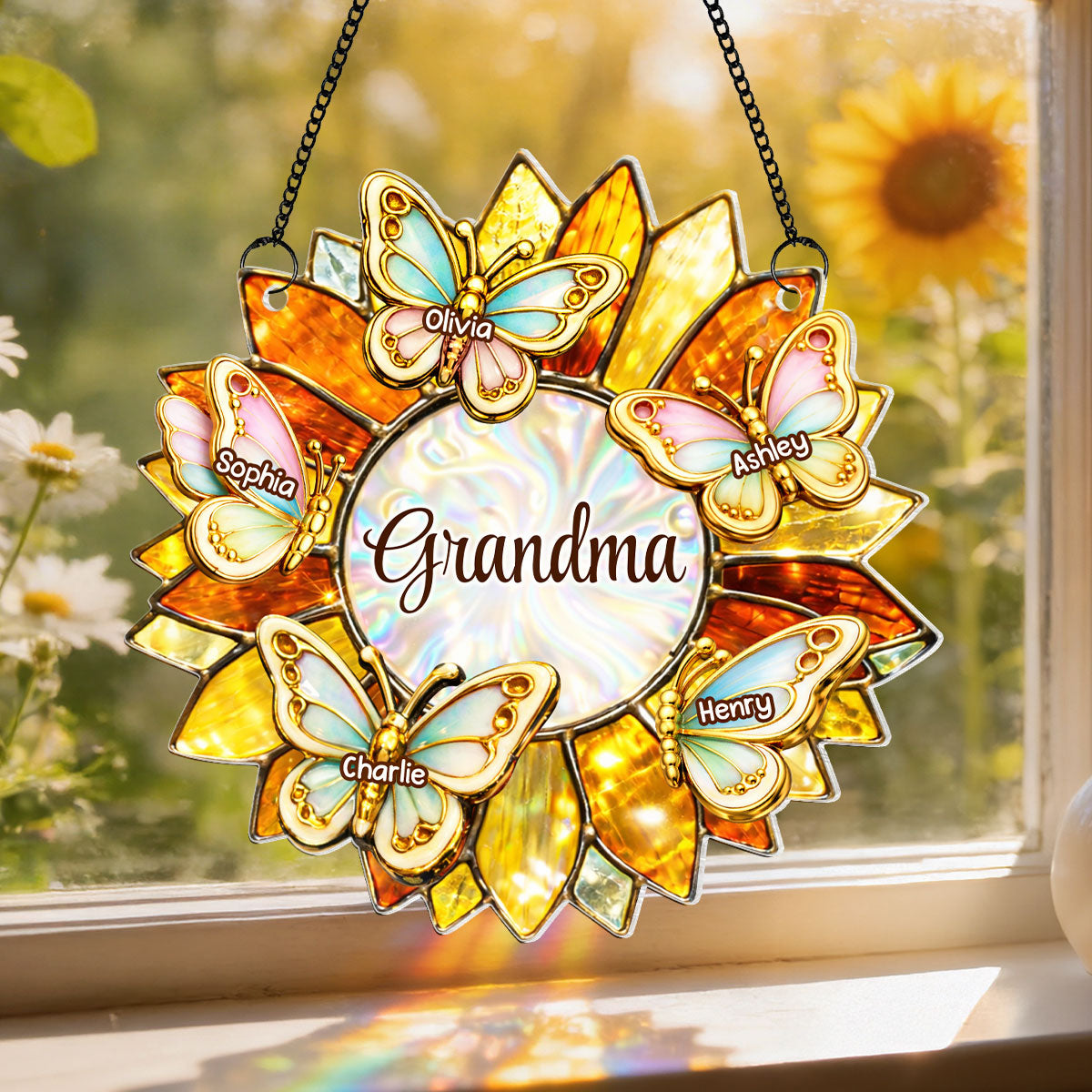 Grandma Mom Sunflower Butterfly - Personalized Suncatcher - Heartfelt Mother's Day Gift for Her