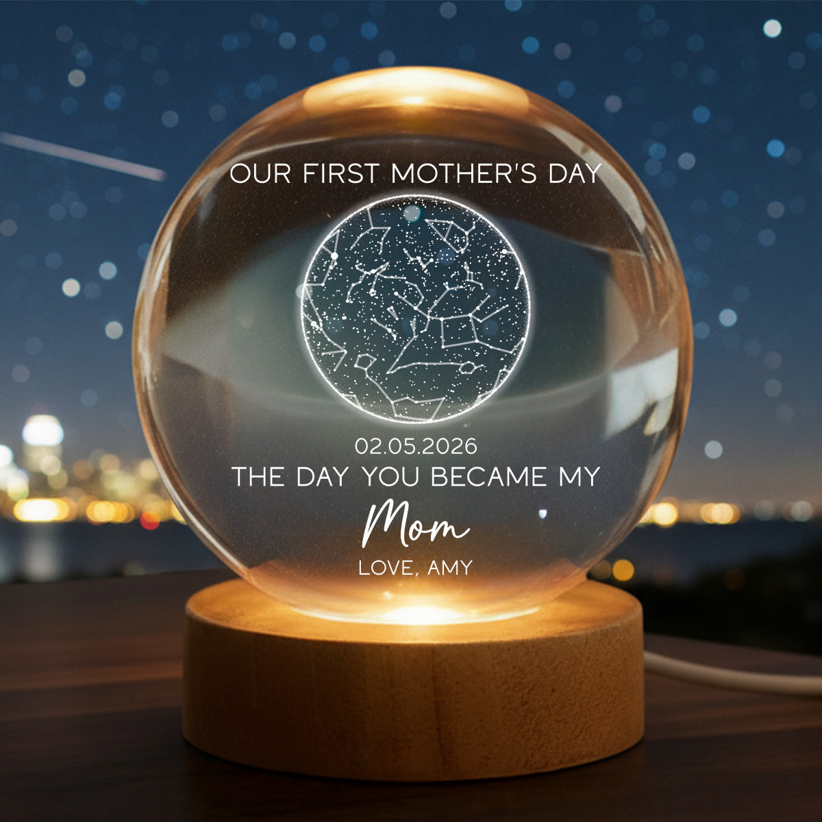 The Day You Became My Mom Custom Star Map First Mother's Day - Personalized Crystal Ball LED Night Light - First Mother's Day Gift For New Mom