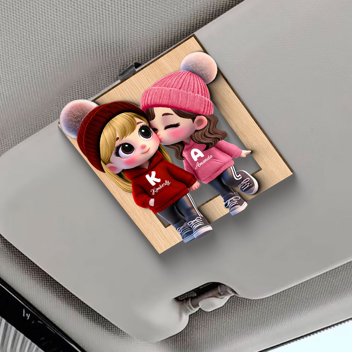 3D Effect Cute Cartoon Couple Walking Personalized Car Visor Clip, Perfect Valentine'Day Gift for him, Gift for her