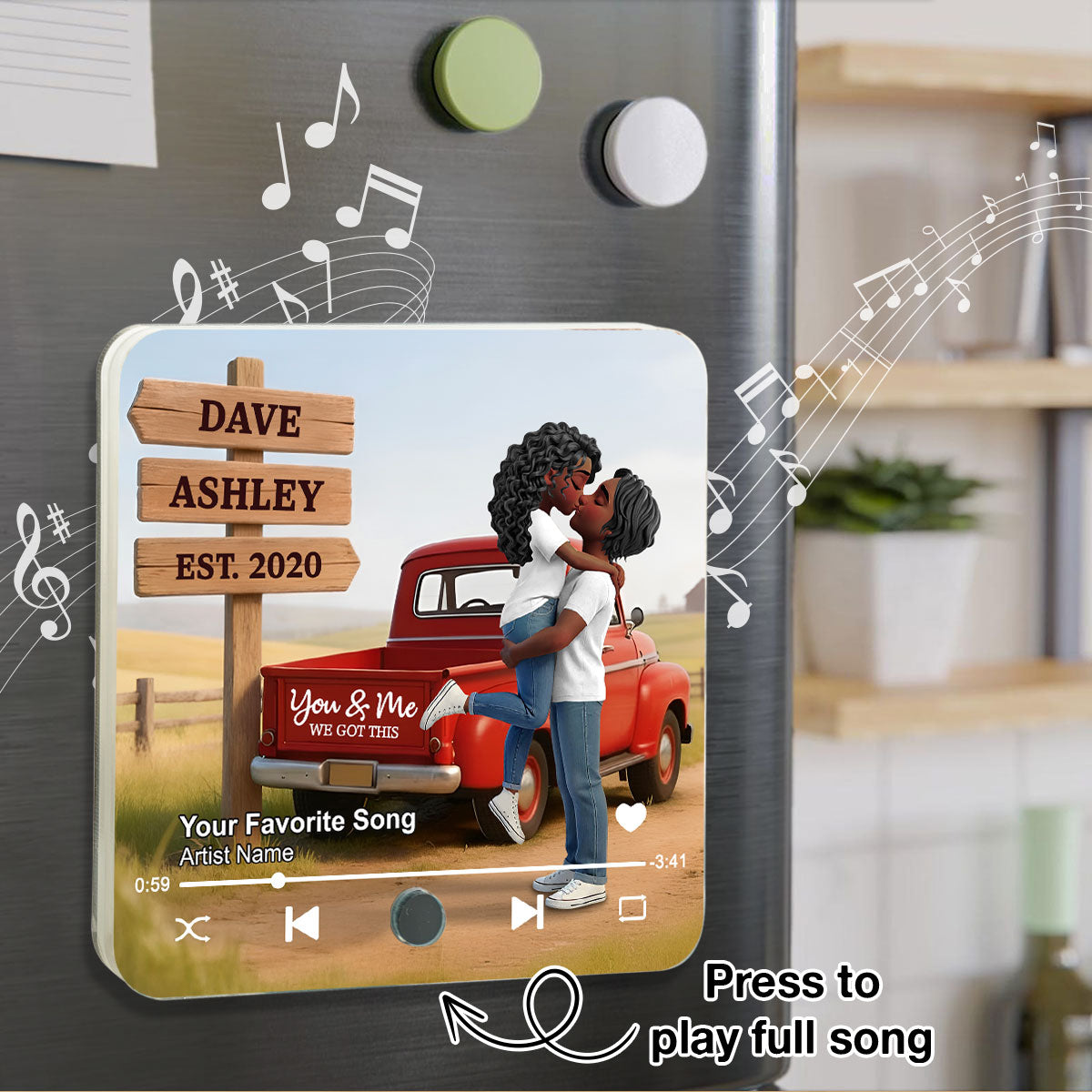 Romantic Couple Pickup Truck You & Me We Got This - Personalized Music Fridge Magnet - Valentine's Day Gift For Couple, Farmhouse Decor