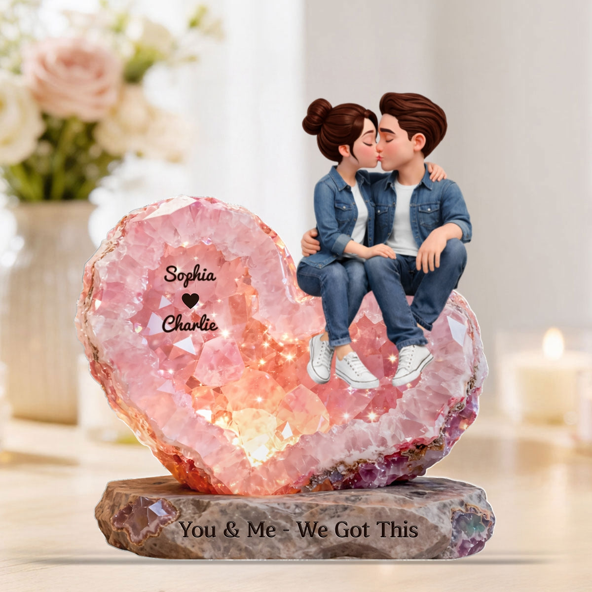 You & Me We Got This Rose Quartz Style - Personalized Acrylic Block Plaque - Anniversary, Valentine's Day Gift, Gift For Him, Gift For Her