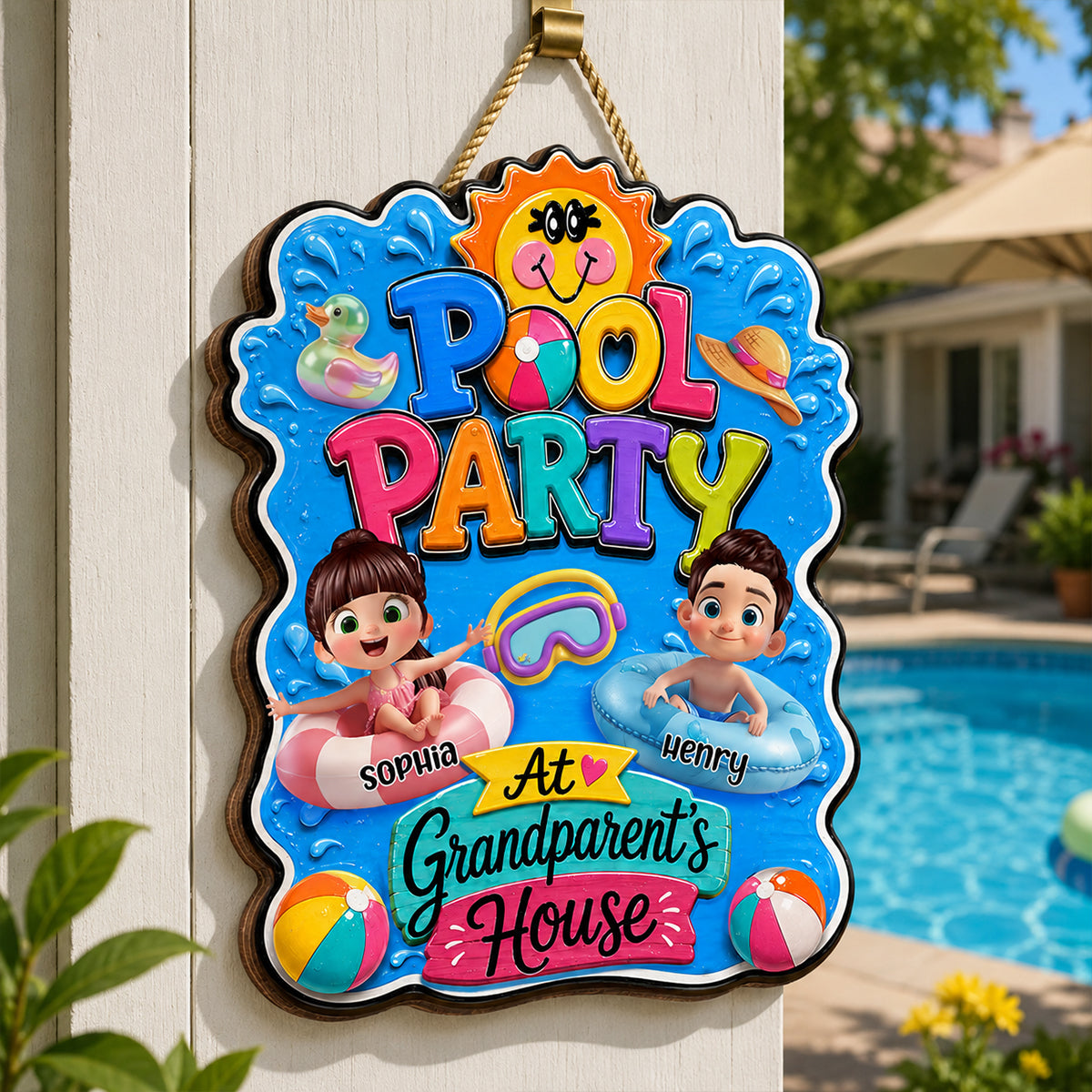 Pool Party At Grandparent's House - Personalized Wood Sign - Gift For Grandparents, Kids, Summer Decoration