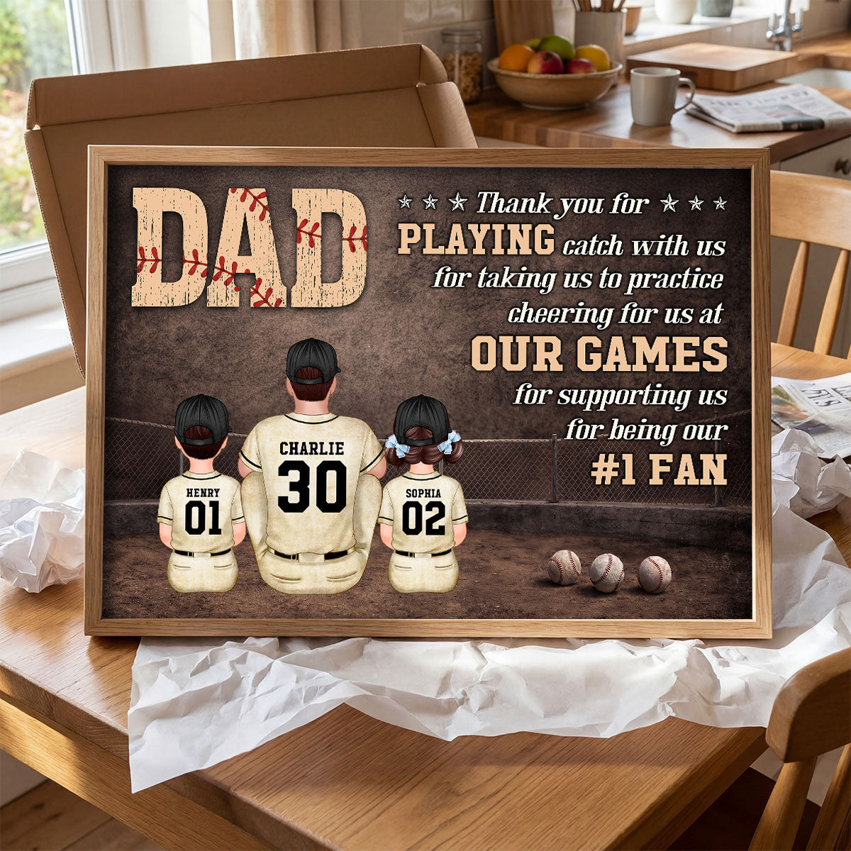 Baseball Dear Dad Thank You - Personalized Poster - Father's Day Gift For Baseball Dad, Husband