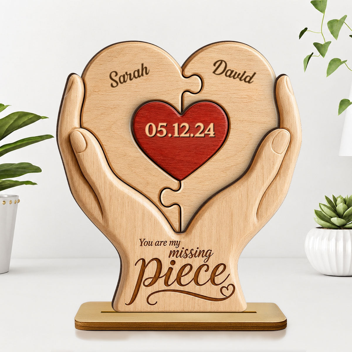 You Are My Missing Piece Couple Anniversary Date - Personalized 2-Layered Wooden Plaque - Heartfelt Gift for Her, for Him