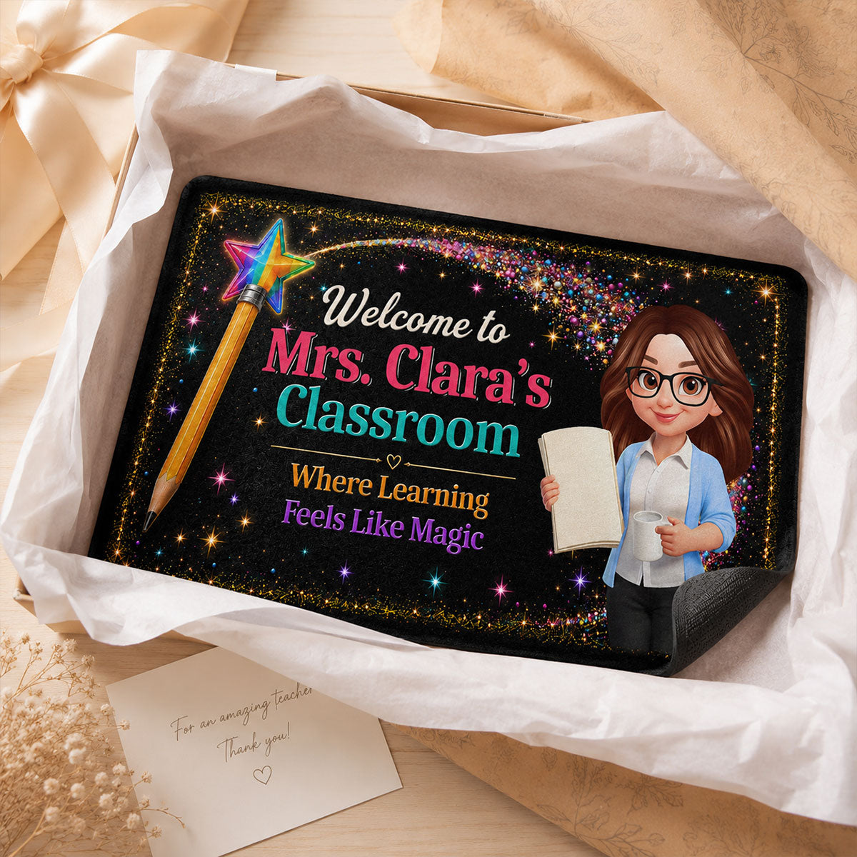 Teacher Classroom Where Learning Feels Like Magic - Personalized Doormat - Back To School Gift