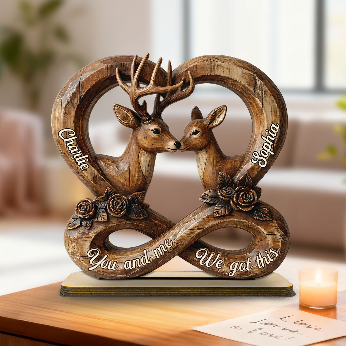 Deer Couple Eternal Love 2D Flat Printed - Personalized 2-Layer Wooden Plaque - Gift For Him, Gift For Her