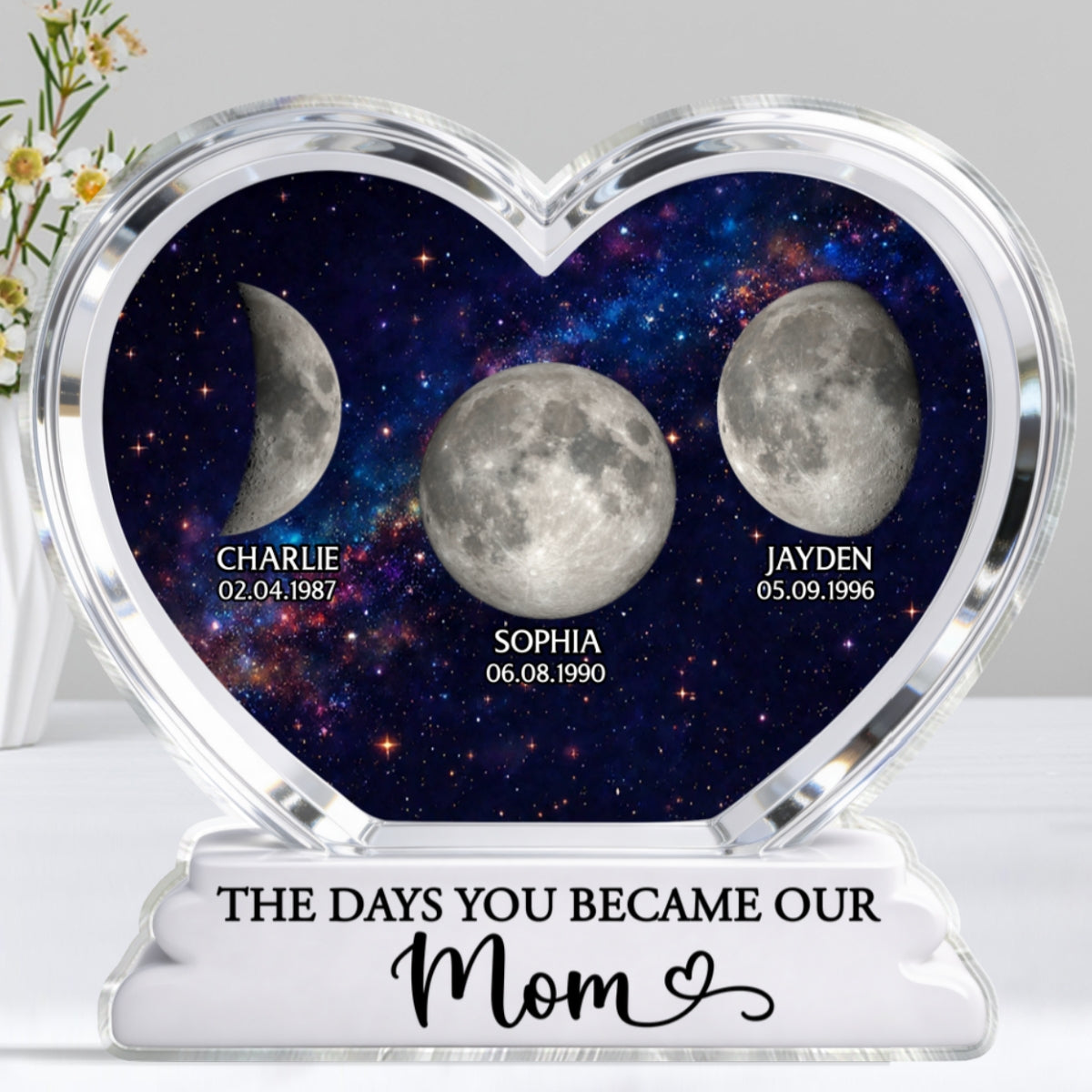 The Days You Became Our Mom Grandma Custom Birth Moon Phase 2D Flat - Personalized Acrylic Block Plaque - Mother's Day Gift For Mom, Grandma
