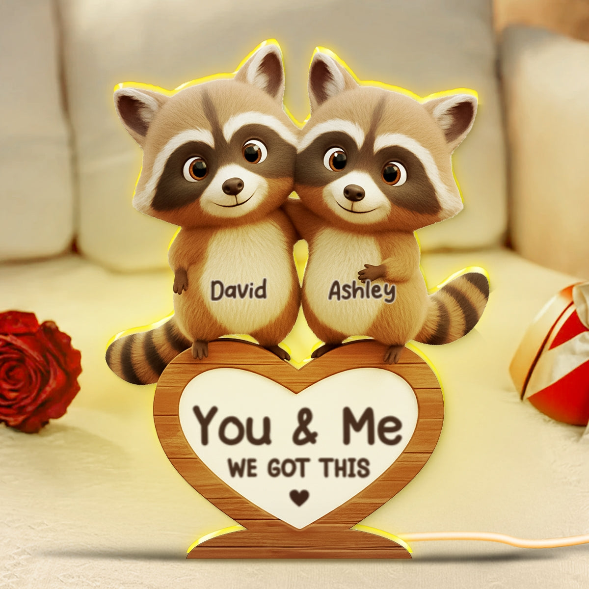 Raccoon Couple Annoying Each Other - Personalized Light Box - Gift for Couple, Gift for him, Gift for her