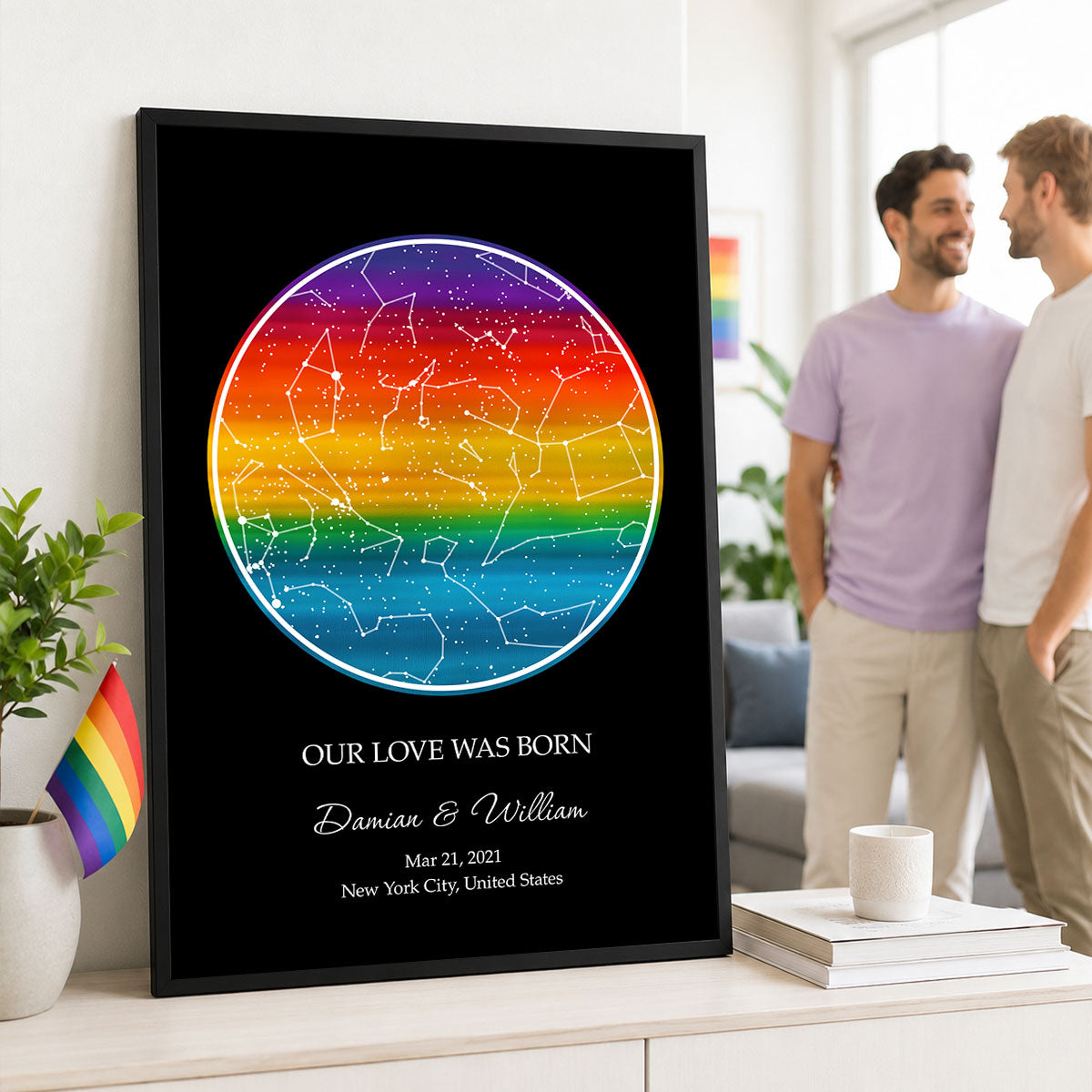 Our Love Was Born LGBT Rainbow Flag - Personalized Poster - Gift For Couple, Happy Pride Month