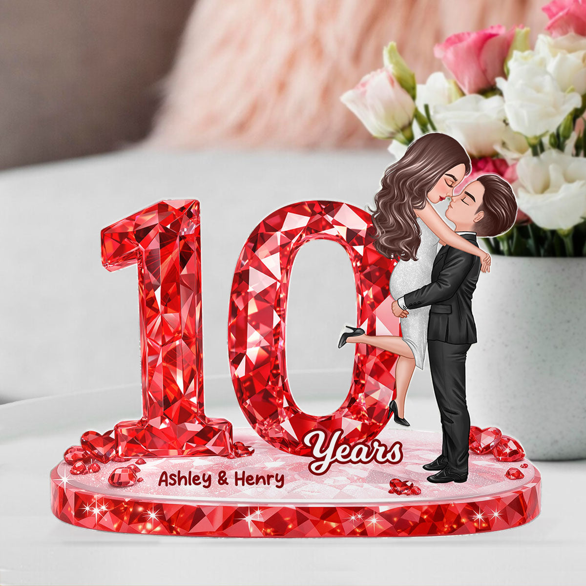 Couple Hugging Kissing Anniversary Date 3D Crystal Effect - Personalized Acrylic Block Plaque - Sentimental Gift for Her, Gift for Him
