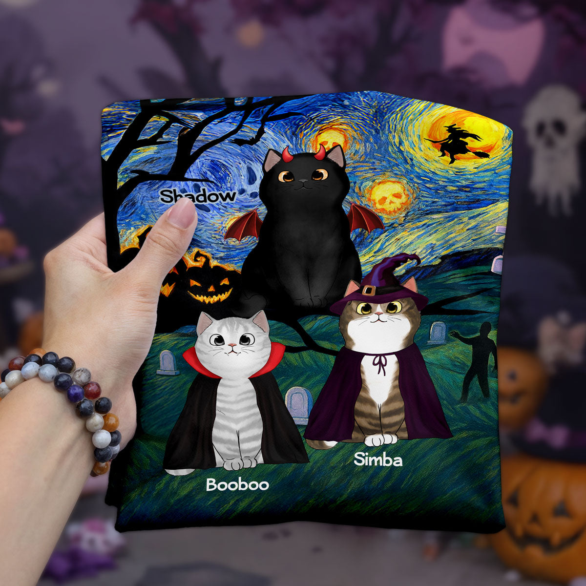 Halloween Starry Night Spooky Cat Personalized Shirt, Purrfect Costume for Cat Lover