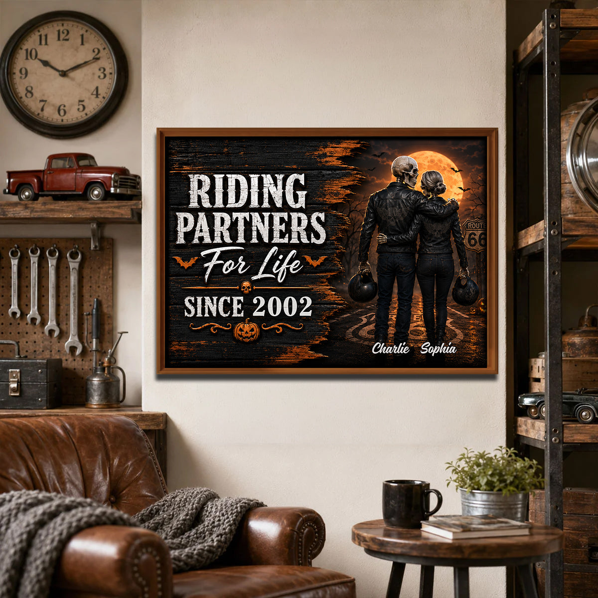 Skeleton Biker Couple Riding Partners For Life - Personalized Poster - Halloween Decor Gift, Gift For Couple