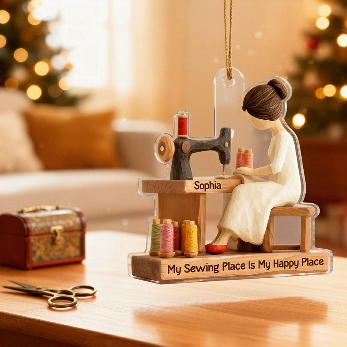 My Sewing Place Is My Happy Place 3D Effect - Personalized Acrylic Ornament