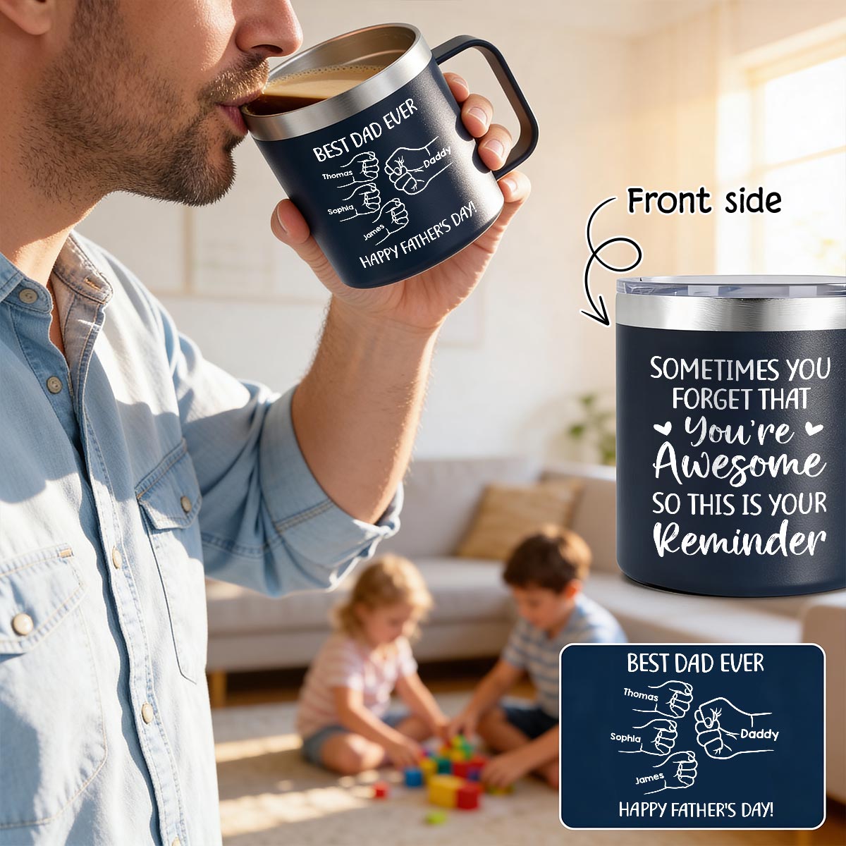 Sometimes You Forget That You're Awesome Best Dad Ever Fist Bumps - Personalized Stainless Steel Tumbler with Handle