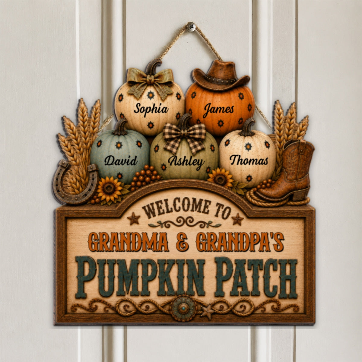 Western Vibe Welcome To Grandma Grandpa Pumpkin Patch 2D Flat - Personalized Wood Sign