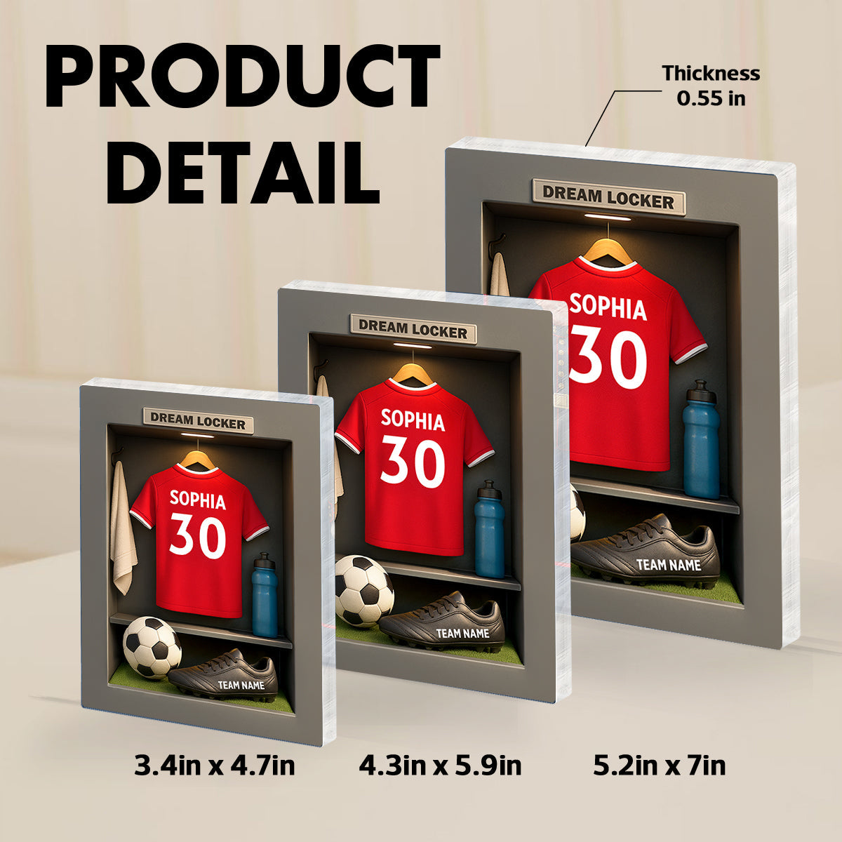 Soccer Jersey Dream Locker - Personalized Acrylic Block Plaque - Christmas Gift for Sons, Grandsons, Boyfriends