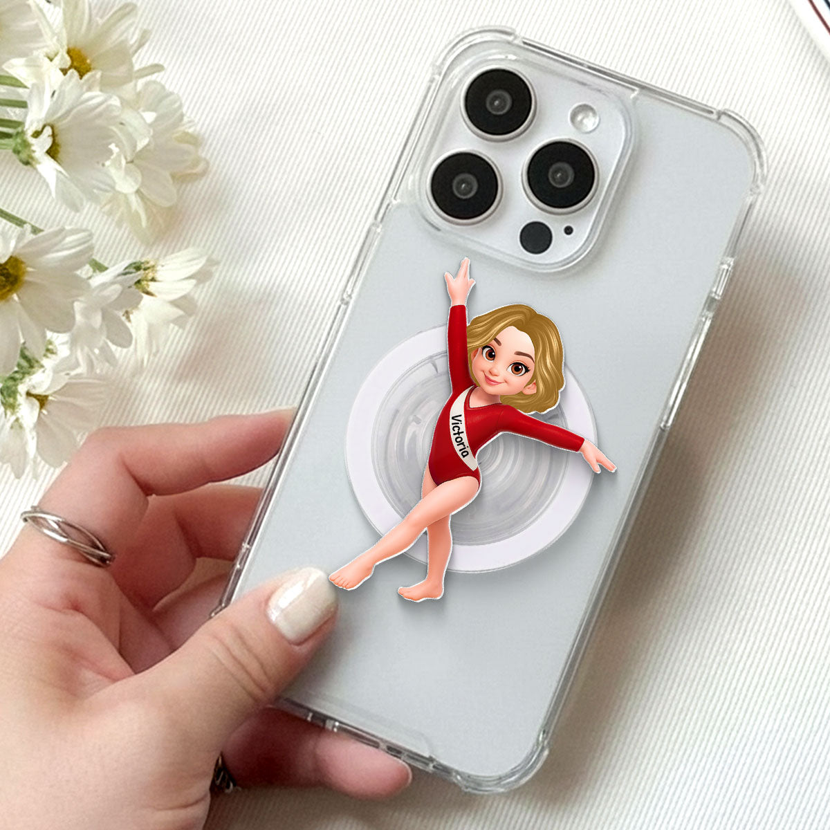 3D Effect Gymnastic Girl - Personalized Acrylic Magnetic Phone Grip - Gift For Daughter Granddaughter, Girlfriend
