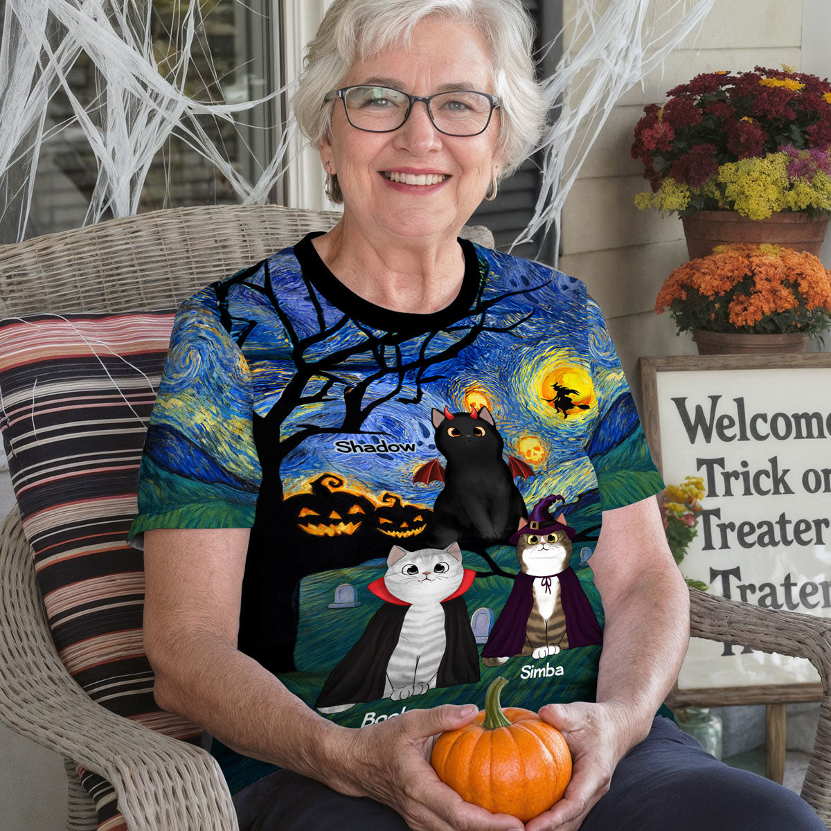Halloween Starry Night Spooky Cat Personalized Shirt, Purrfect Costume for Cat Lover