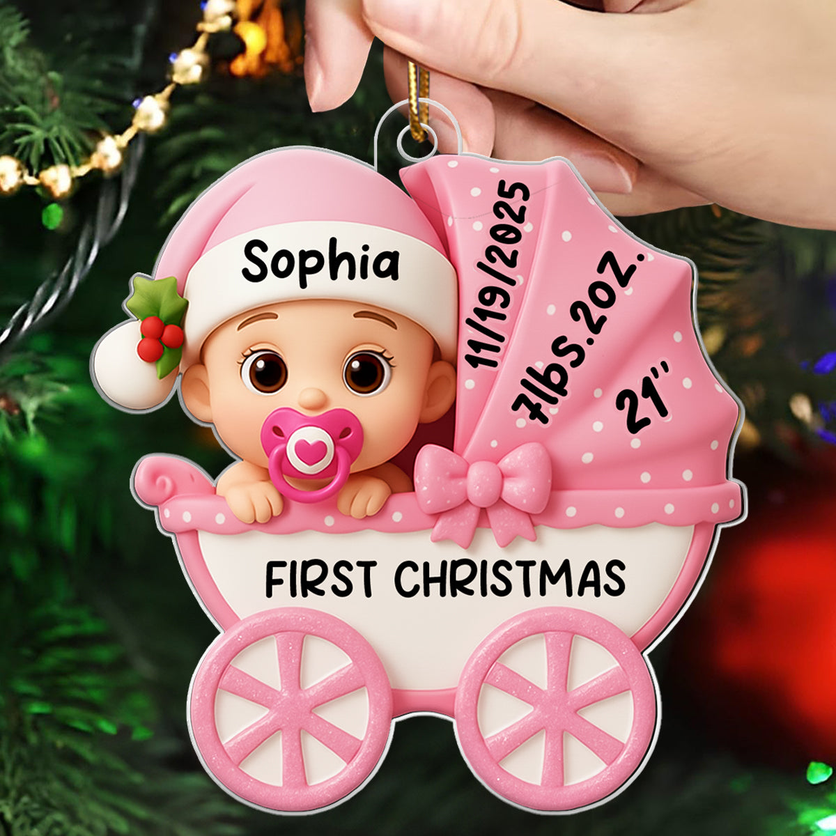 Baby Carriage First Christmas - Personalized Acrylic Ornament - Unique Christmas Gift For New Parents, Newborn Keepsake
