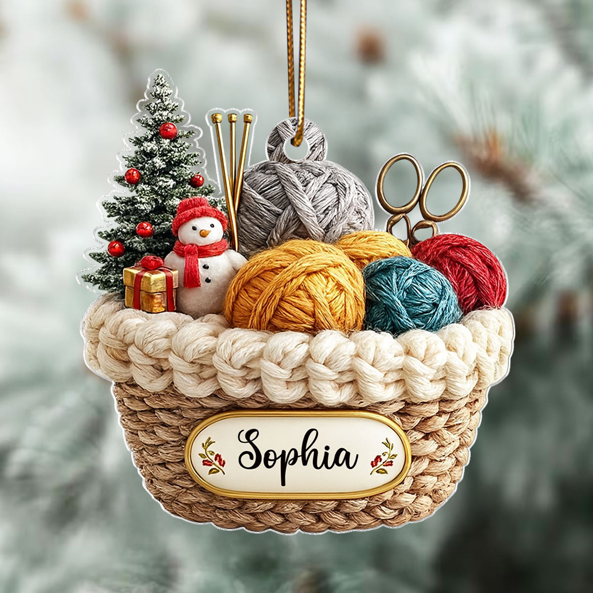 Custom Knitting Basket Yarn Decor for Knitters - Personalized Acrylic Ornament - Crochet Lover Holiday Gift 2025