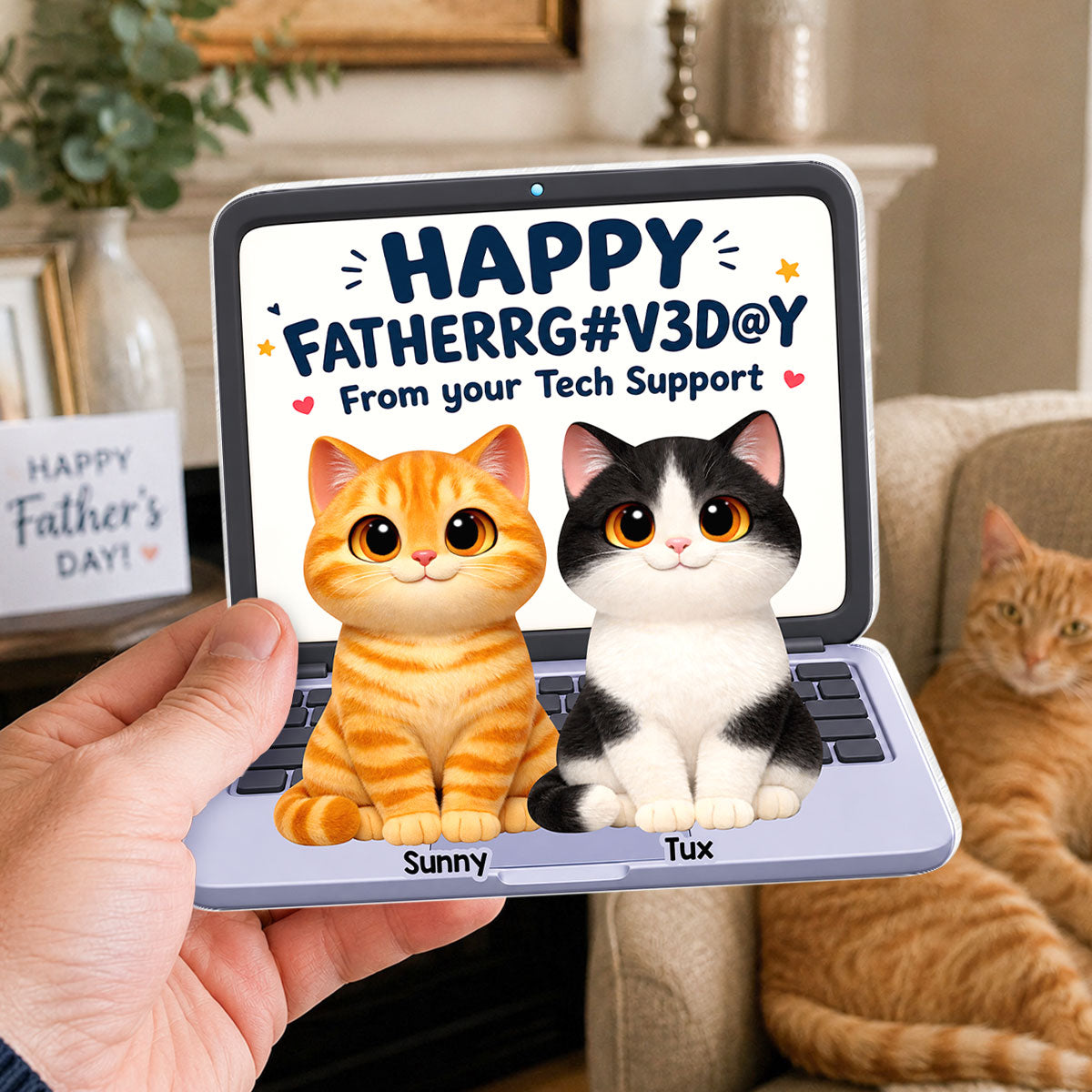 Cute Fluffy Cats Happy  From Tech Support 2D Flat - Personalized Acrylic Block Plaque - Funny  Gift For Cat Dad, Cat Lovers
