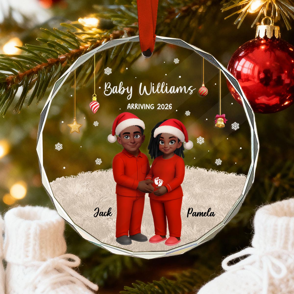 Expecting Parents Christmas Pregnancy Baby Arriving With Dogs Cats - Personalized Glass Ornament