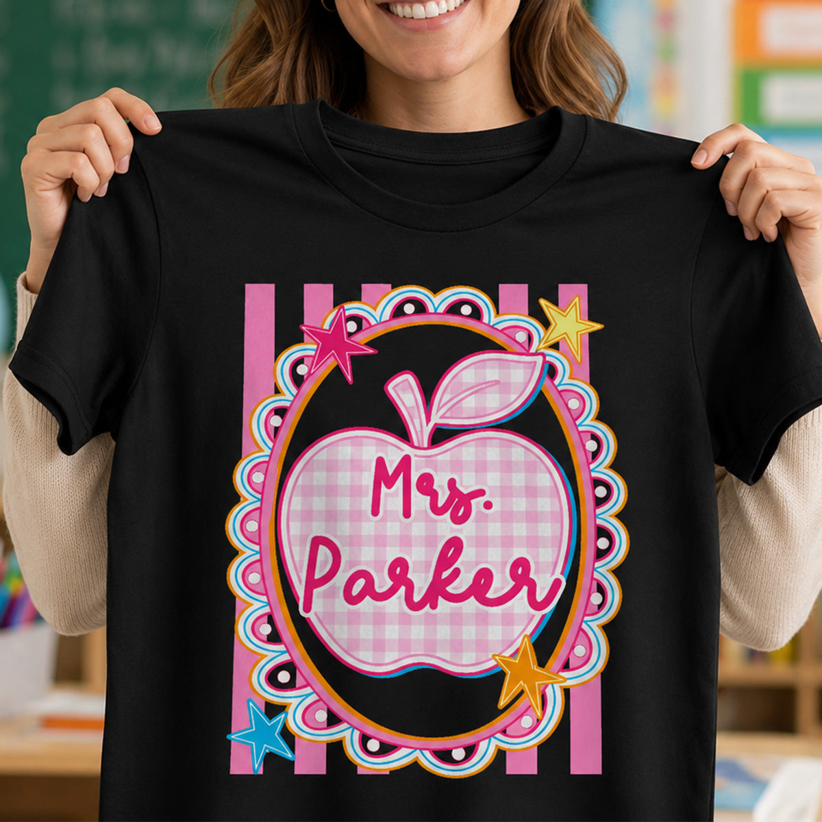 Preppy Apple Teacher Custom Name - Personalized Shirt - Back To School Gift for Teachers