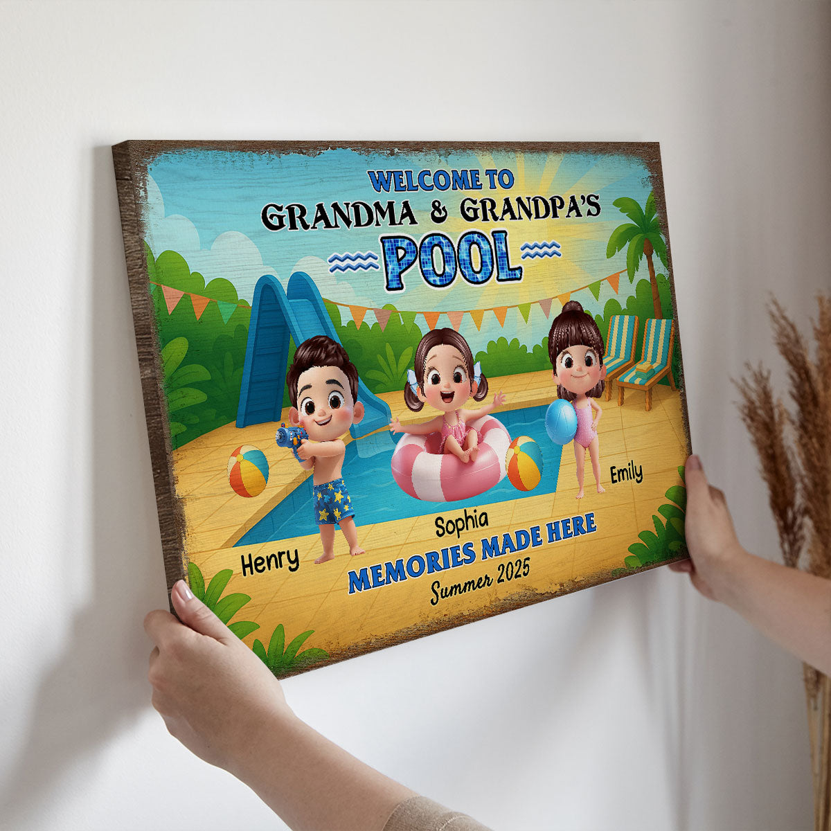 Welcome to Grandma & Grandpa's Pool Personalized Canvas Print, Entryway Front Porch Pool Patio Decor