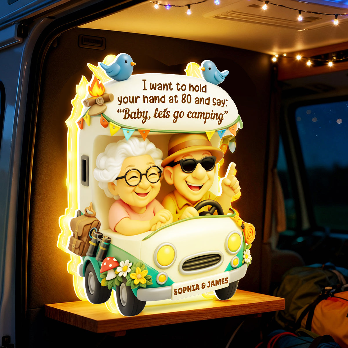 Baby Let's Go Camping Romantic Couple - Personalized Light Box - Anniversary, Valentine's Day Gift, Gift For Him, Gift For Her