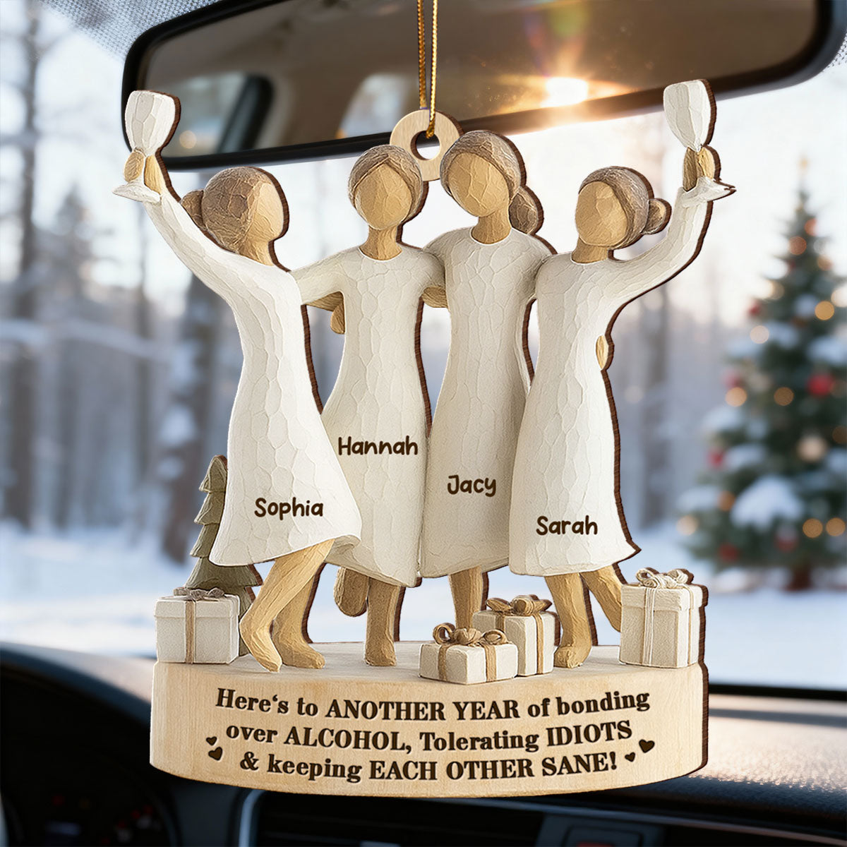 3D Effect Here's To Another Year Of Bonding - Personalized Wooden Ornament - Gift For Besties, Best Friends