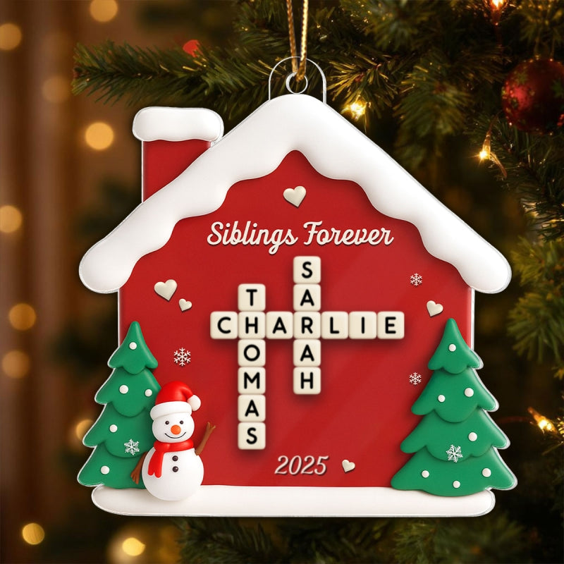 Siblings Forever Crossword Puzzle - Personalized Acrylic Ornament - Christmas Gift for Siblings