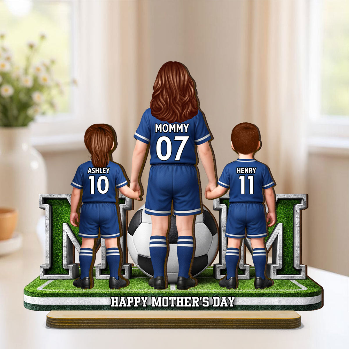 Soccer Mom And Kids Together - Personalized 2-Layered Wooden Plaque - Mother's Day Gift For Soccer Mom, Gift For Wife