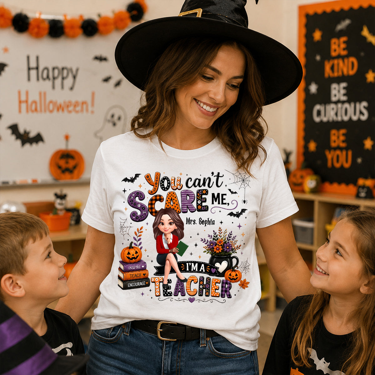 You Can't Scare Me I'm A Teacher - Personalized Shirt - Halloween Gift For Teacher