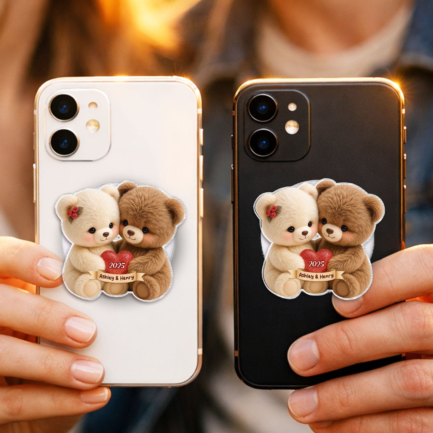 Loving Bear Couple - Personalized Acrylic Magnetic Phone Grip - Gift for him, for her, Matching Phone Grips for Couple