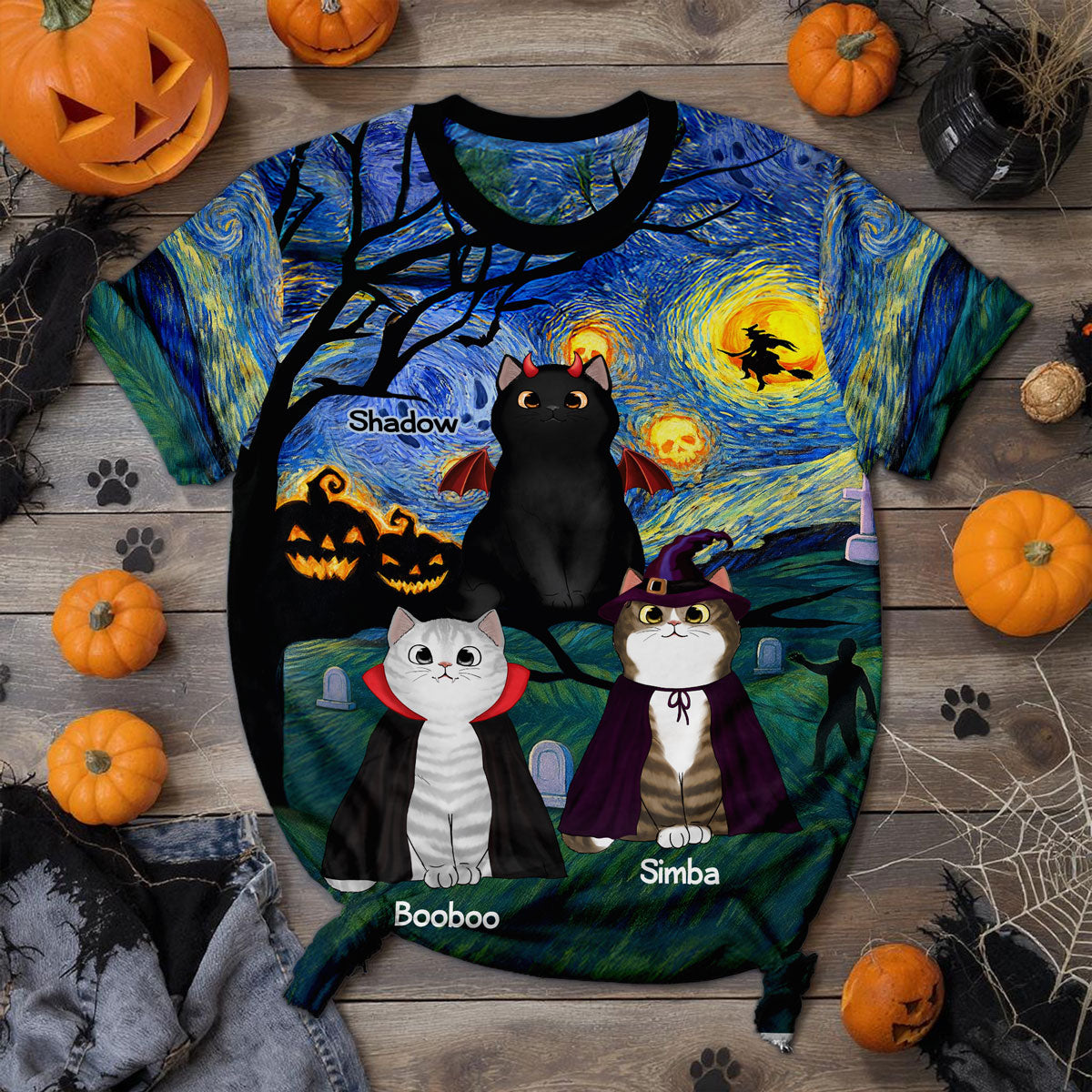 Halloween Starry Night Spooky Cat Personalized Shirt, Purrfect Costume for Cat Lover