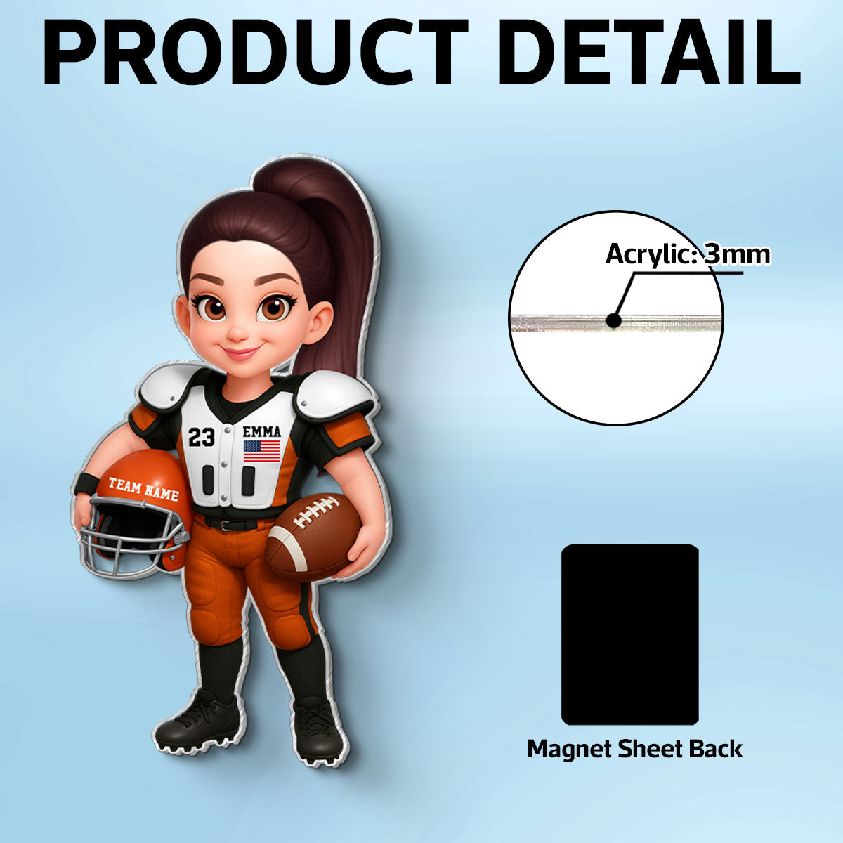 American Football Players Boy & Girl - Personalized Acrylic Locker Magnet - Back To School Gift For Daughters, Sons, Grandkids, Teenagers, Teen Girl, Teen Boy