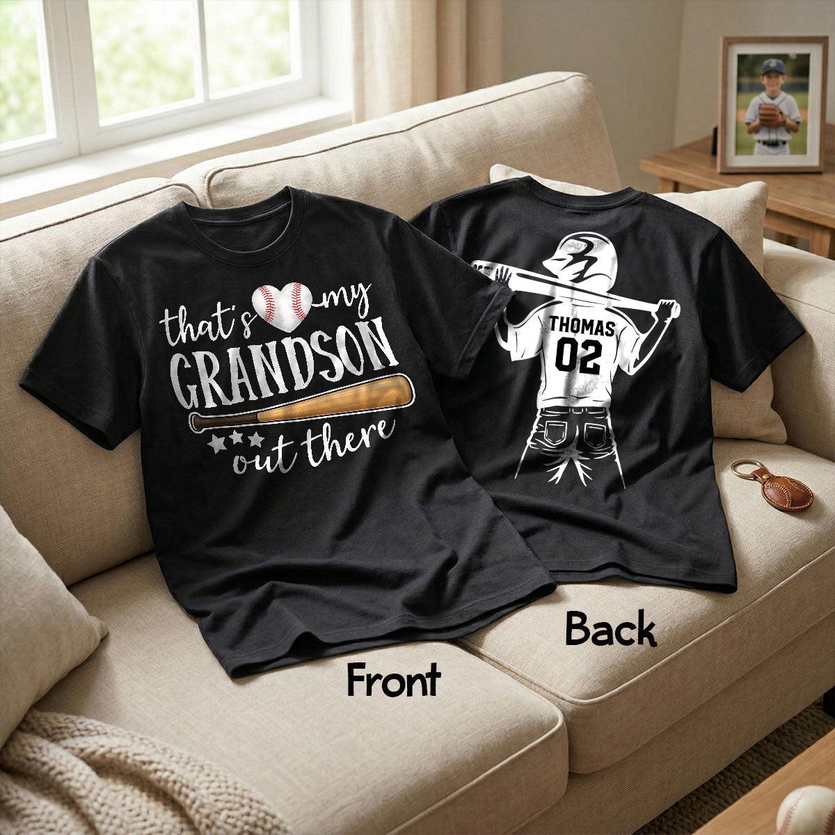 That's My Grandson Out There Player Silhouette - Personalized Double Sided Shirt - Baseball Softball Grandma Mom