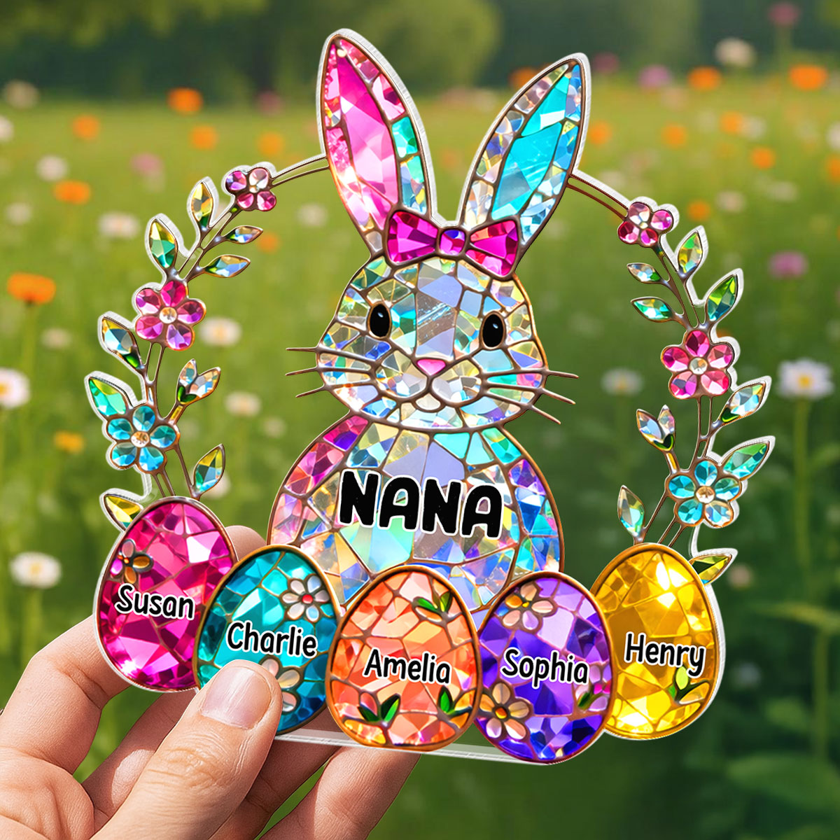 Bunny Grandma Easter Gift - Personalized Acrylic Block Plaque - Easter Decor for Grandma