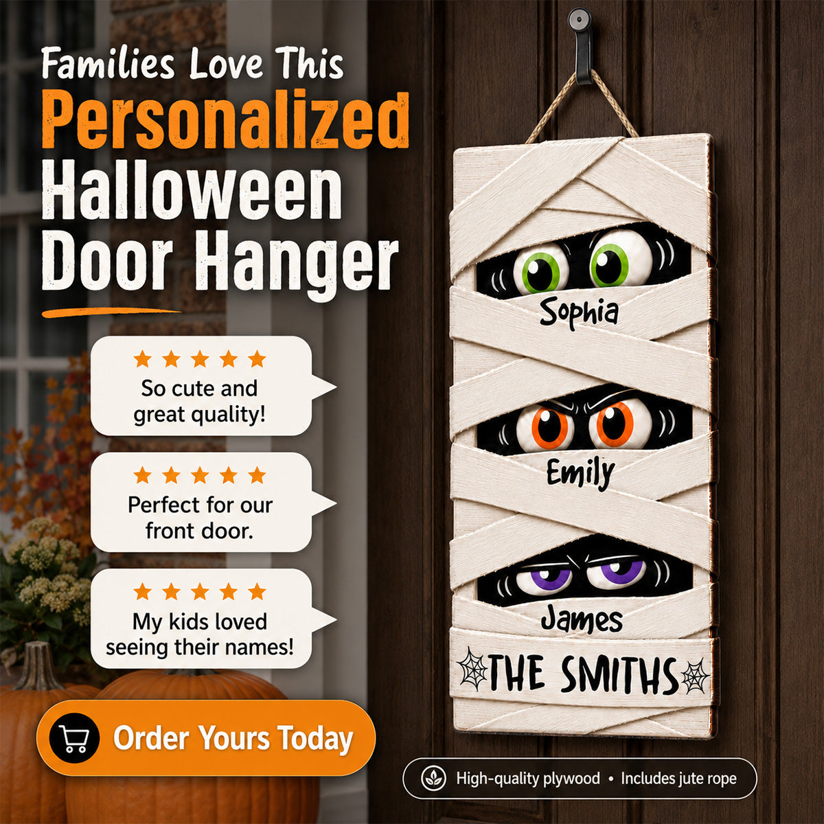 Mummy Family Peeking Eyes 2D Flat - Personalized Wood Sign - Funny Halloween Family Decoration