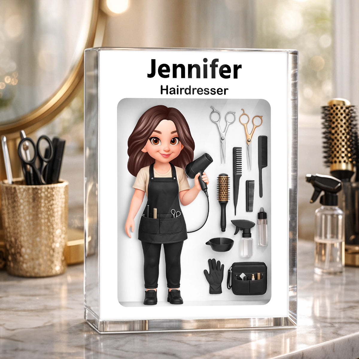 Hairdresser 3D Action Figure - Personalized Acrylic Block Plaque - Gift for Hairdressers