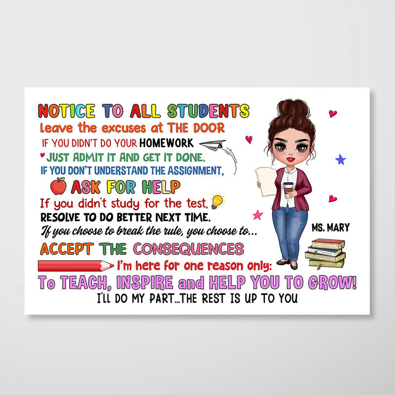 Doll Teacher Notice To Students Personalized Horizontal Poster