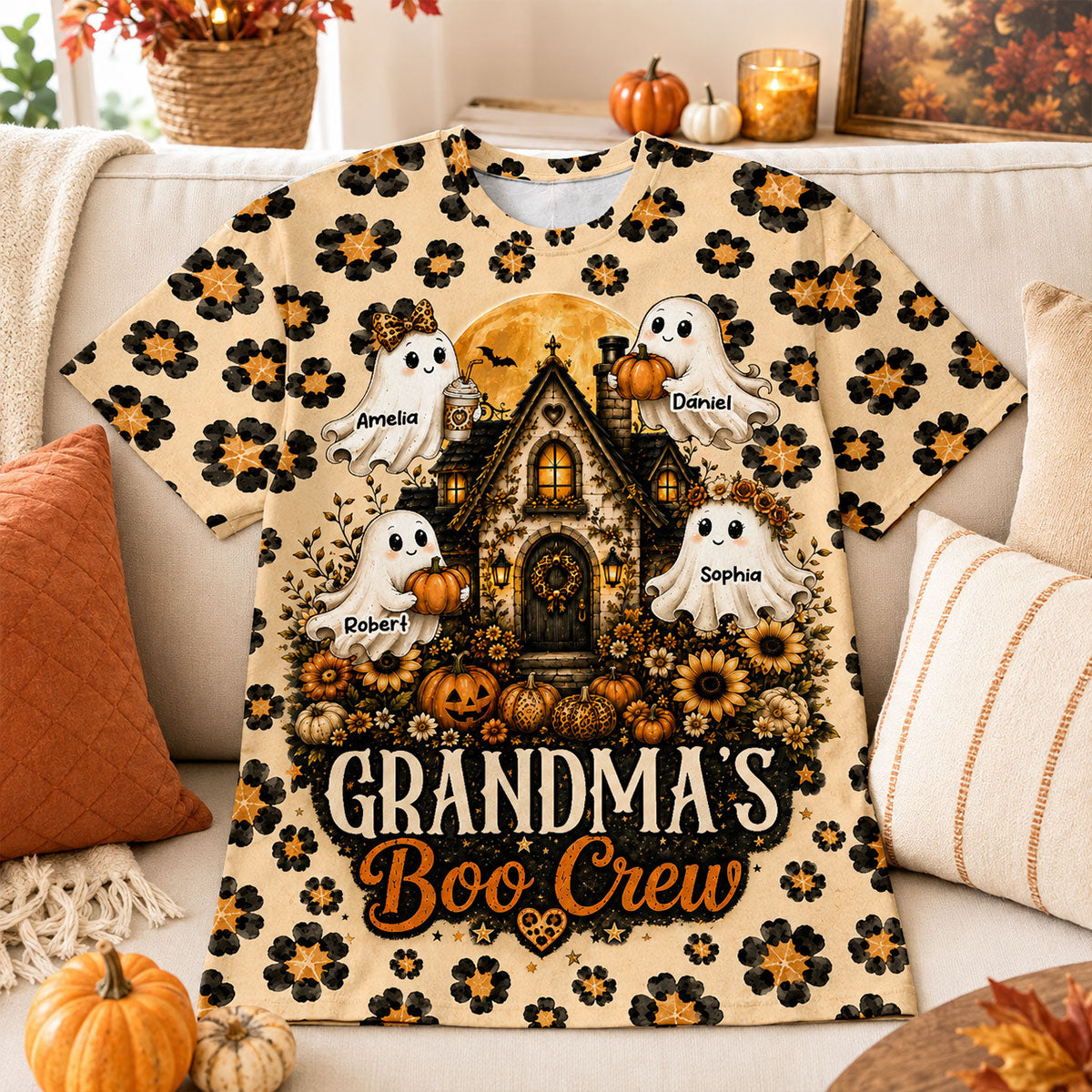 Leopard Style Grandma's Boo Crew - Personalized Shirt - Halloween Fall Season Gift For Grandma, Mom