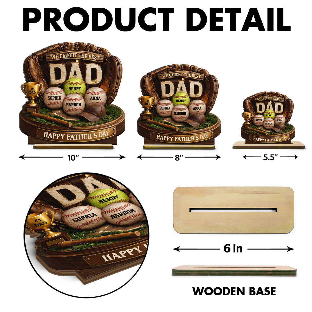 We Caught the Best Baseball Dad - Personalized 2-Layered Wooden Plaque -  Gift for Dad, Husband