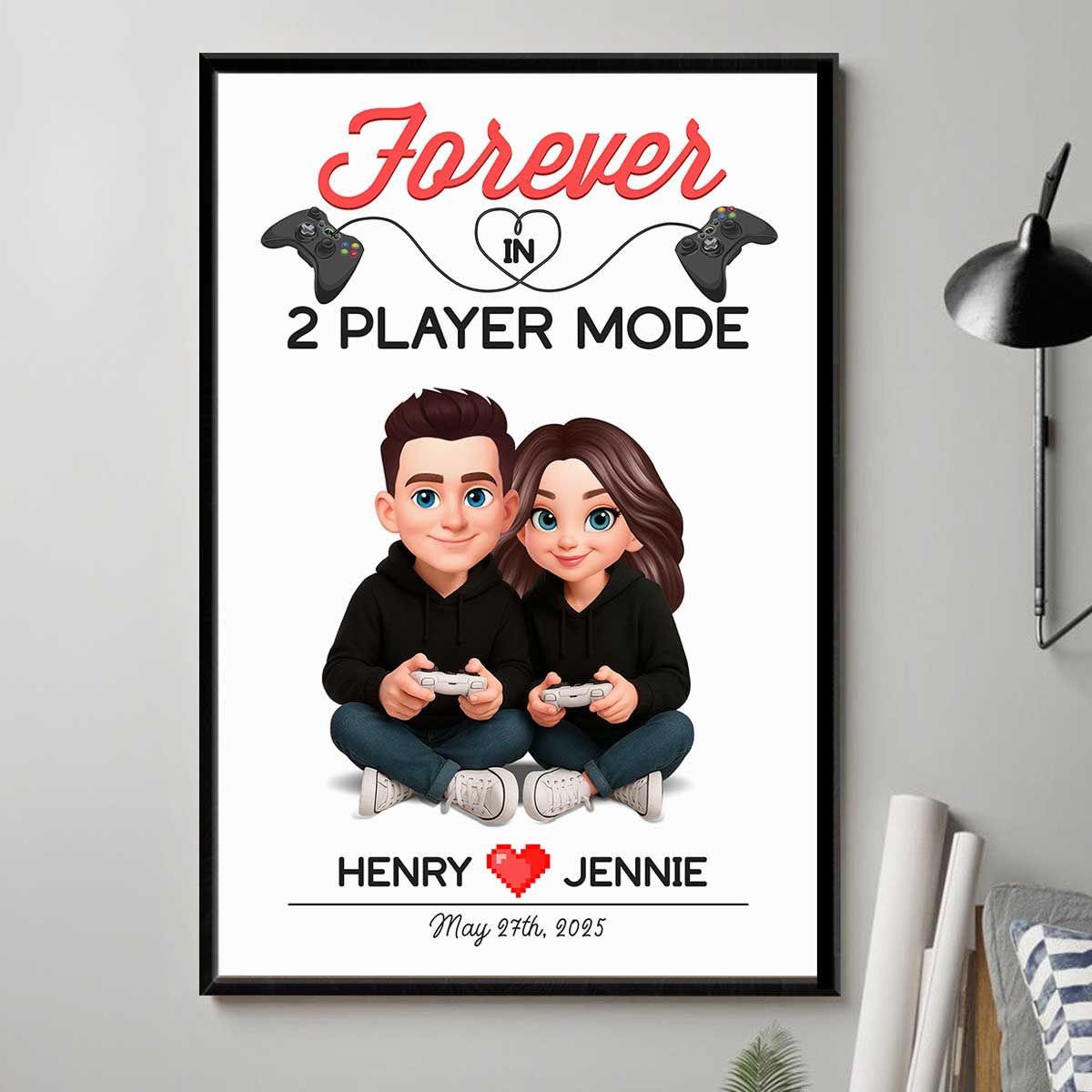 Gaming Couple Forever In 2 Player Mode - Personalized Poster - Heartfelt Valentine, Anniversary Gift For Gamers, For Him, For Her