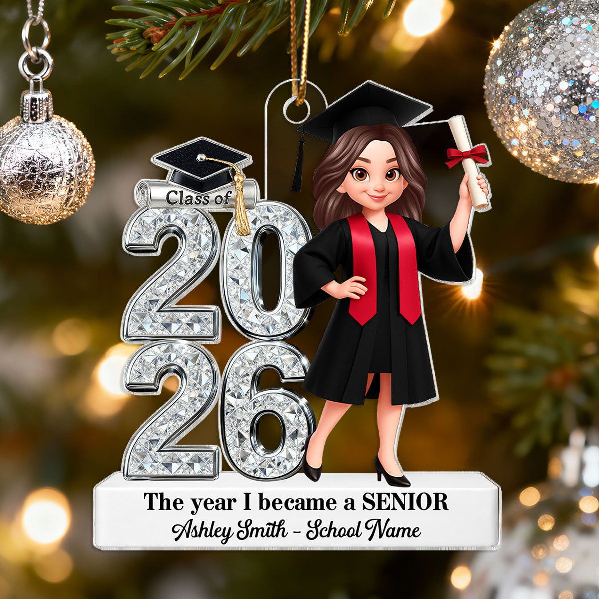 The Year I Became A Senior - Personalized Acrylic Ornament - Christmas Gift For Seniors, Daughter, Son, Granddaughters, Grandsons