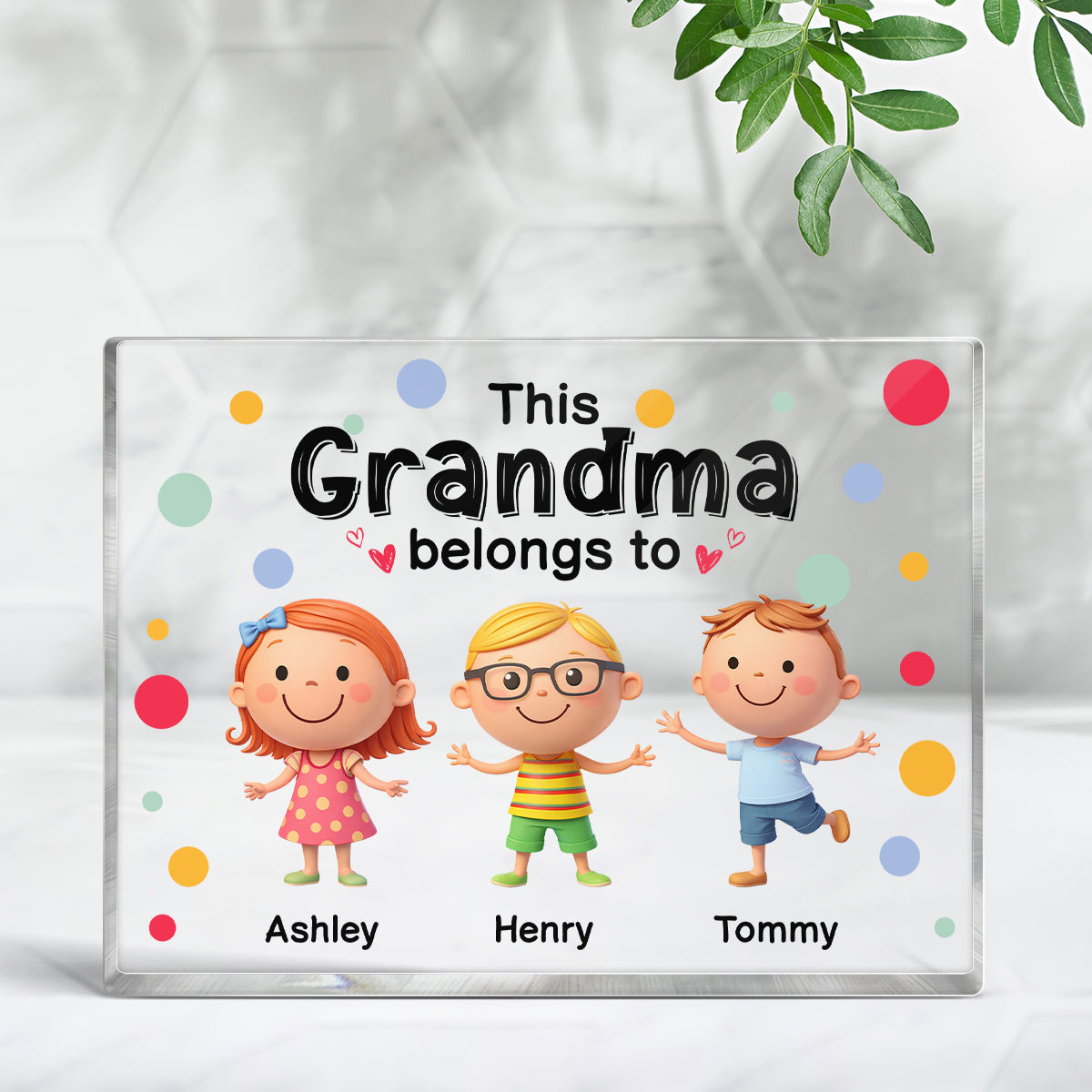 This Grandma Belongs to Cute Grandkids - Personalized Acrylic Block Plaque - Heartfelt Gift for Grandma