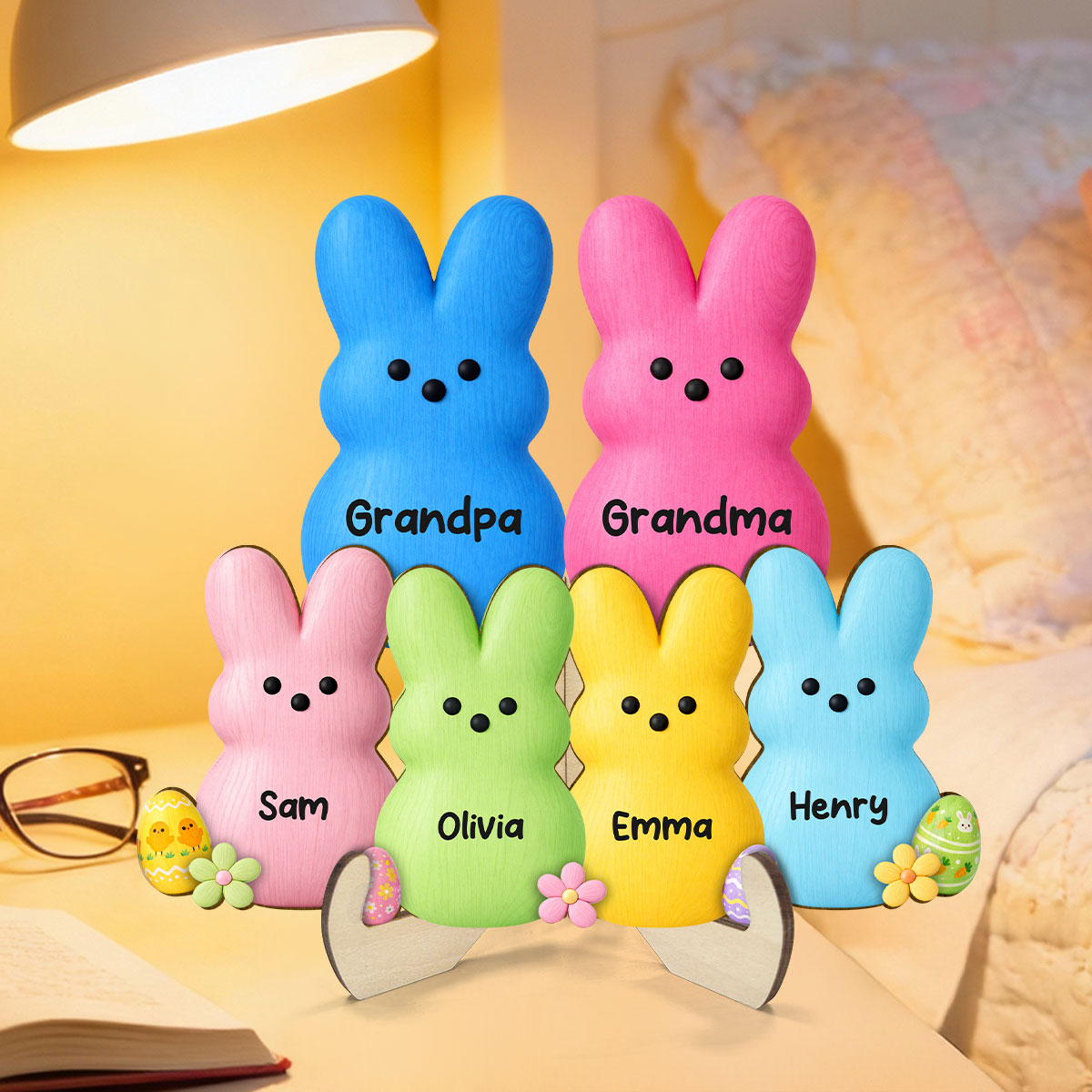 Grandma & Grandpa Little Bunnies Happy Easter - Personalized 2-Layered Wooden Plaque - Gift For Grandparents, Easter Decoration