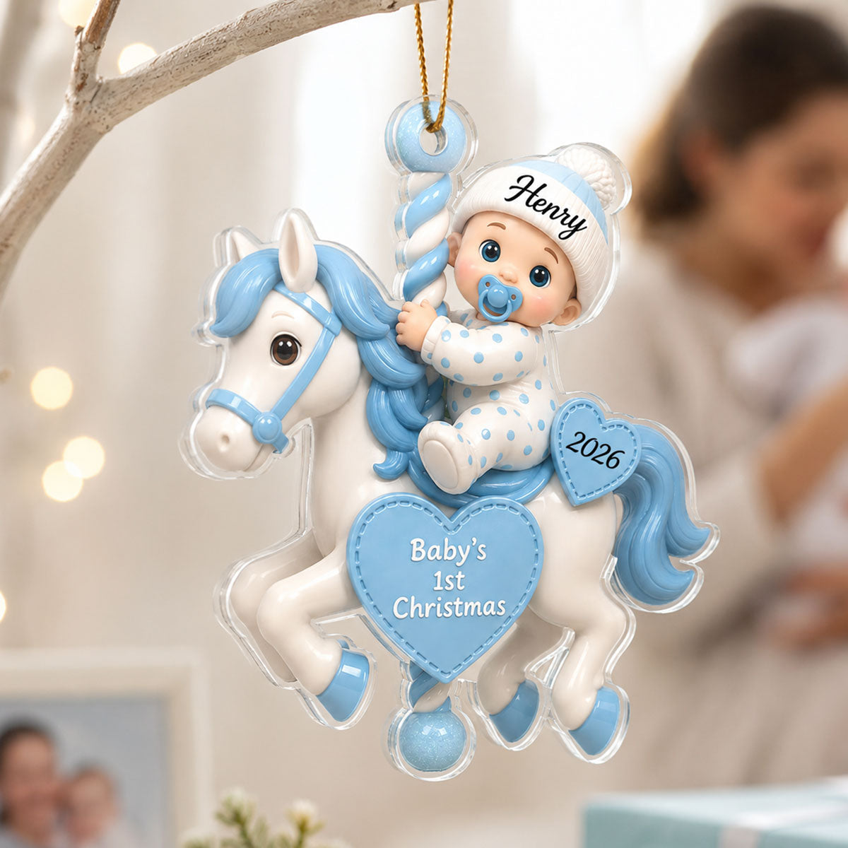 Baby First Christmas On Carousel House - Personalized Acrylic Ornament - Baby Boy Girl Gift for Couples, New Parents Keepsake, Gift for Newborn