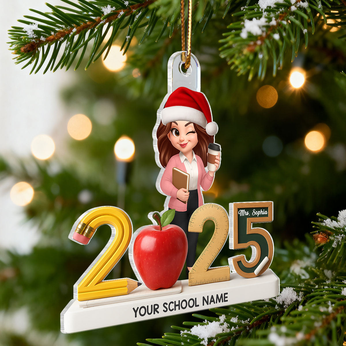3D Effect Christmas Teacher Things - Personalized Acrylic Ornament - Gift For Teachers