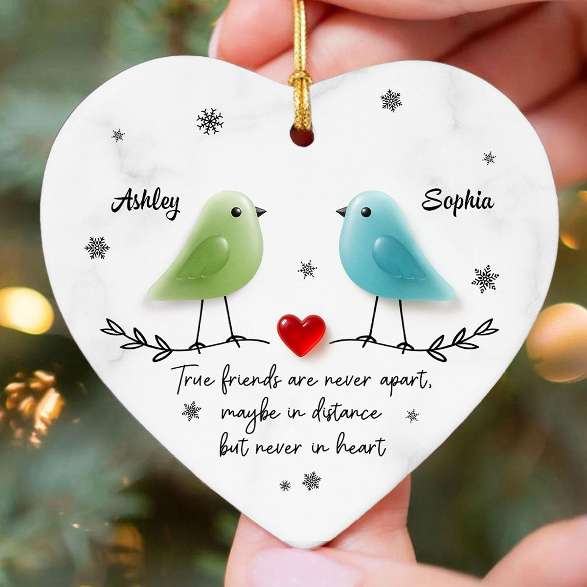 Friends Are Never Apart 3D Effect Sea Glass - Personalized Ceramic Ornament - Christmas Gift for Friends, Besties